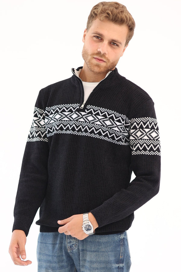 Nordic Half-Zip Sweater – Black