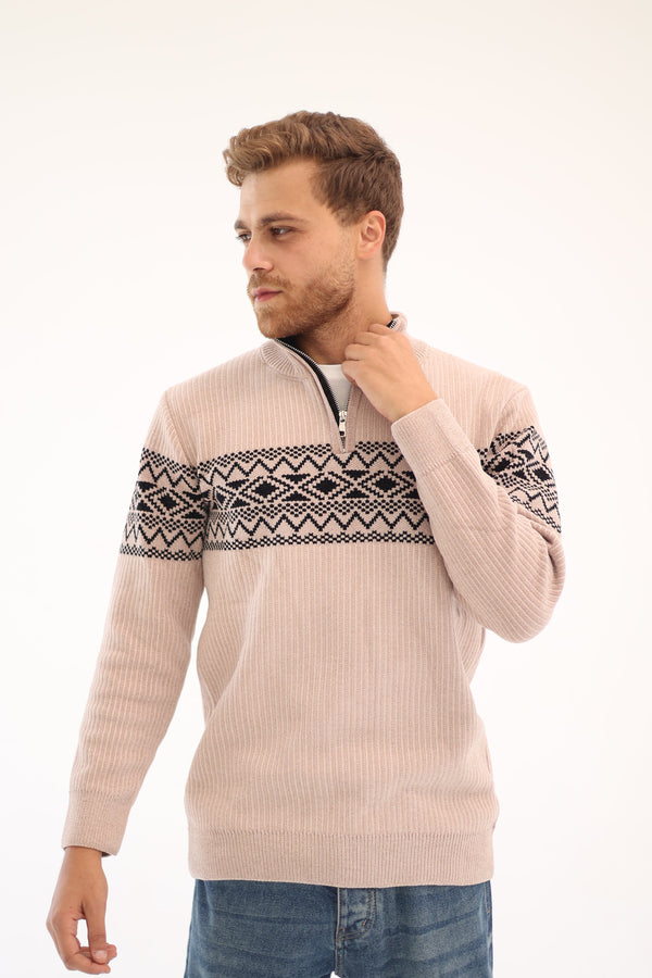Nordic Half-Zip Sweater – Beige