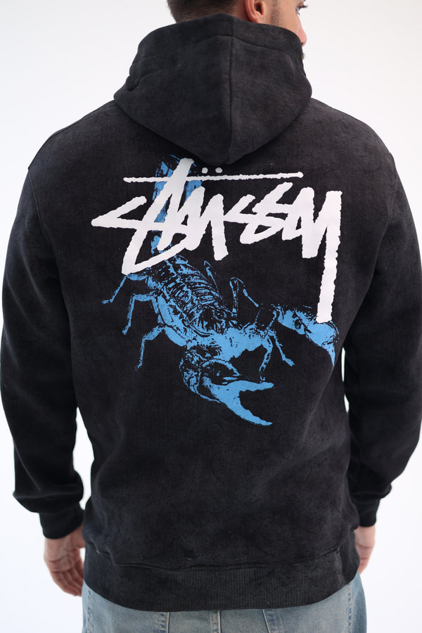 Mineral Wash Graphic Hoodie – Black