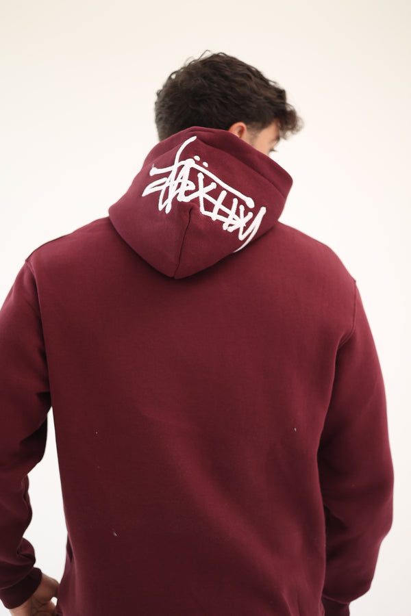 Subtle Logo Drawstring Hoodie – Maroon