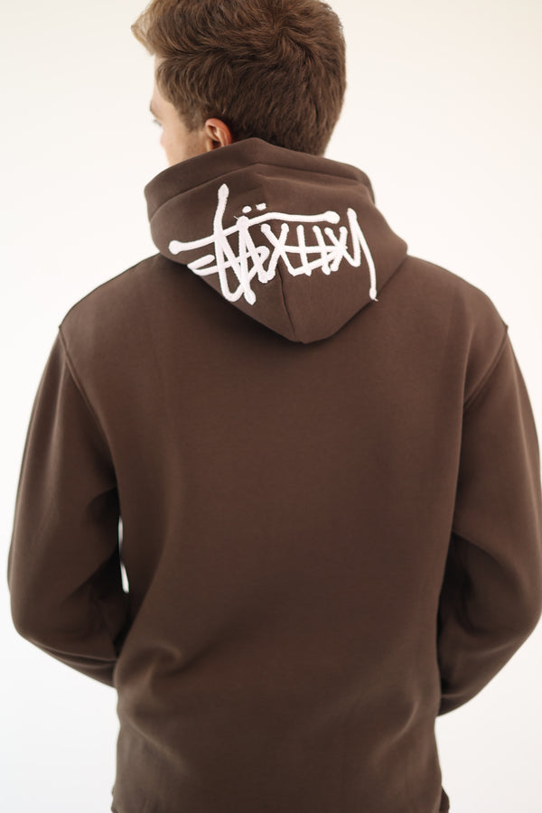 Subtle Logo Drawstring Hoodie – Brown
