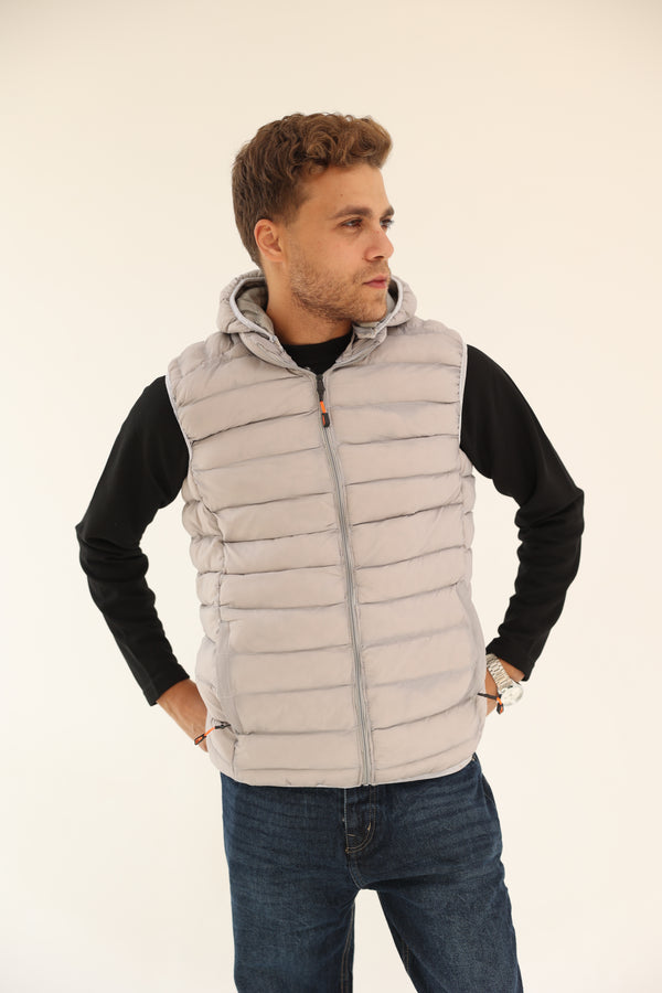 Hooded Puffer Vest - Grey