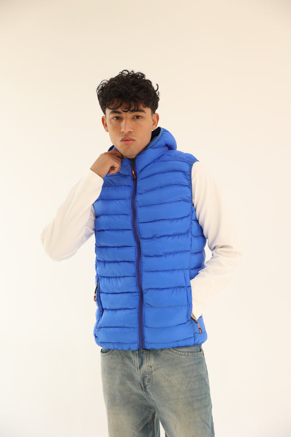 Hooded Puffer Vest - Blue